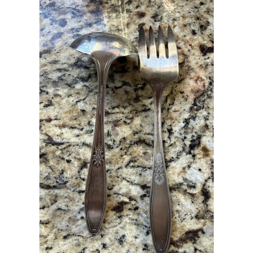 1929 Lady Doris Princess Silver Plate Gravy Ladle Meat Fork Antique WM Rogers